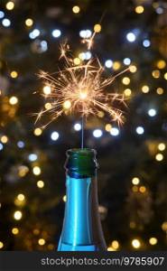Closeup Ch&agne Wine with Sparkler on New Year