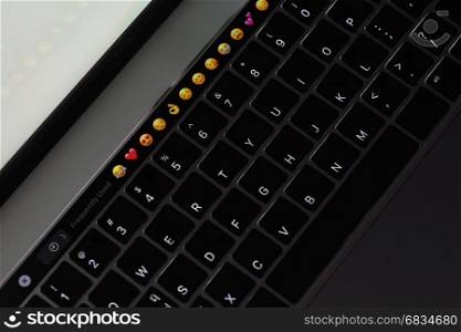 Closeup compter keyboard showing illuminated on night