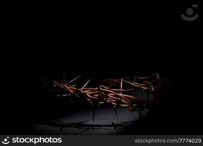 Closeup Crown of thorns and black background in studio