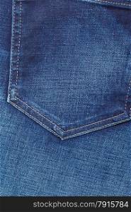 closeup detail of blue denim jeans trouses pocket, texture background
