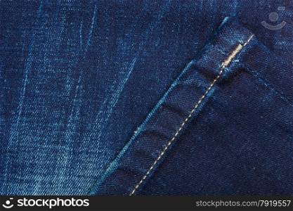 closeup detail of blue denim jeans trouses , texture background