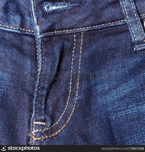 closeup detail of blue denim jeans trouses zip, texture background
