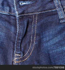 closeup detail of blue denim jeans trouses zip, texture background