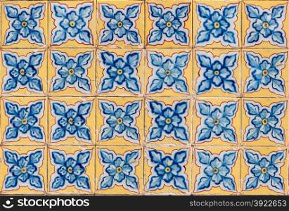 Closeup detail of old Portuguese glazed tiles.