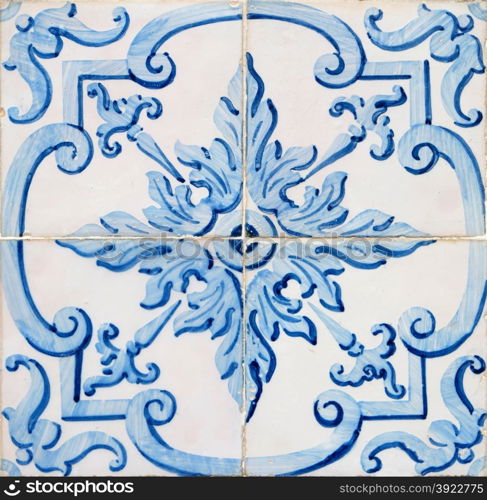 Closeup detail of old Portuguese glazed tiles.