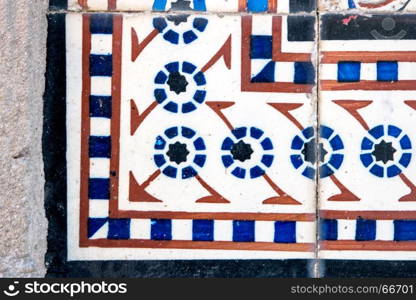 Closeup detail of old Portuguese glazed tiles.