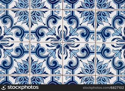 Closeup detail of old Portuguese glazed tiles.