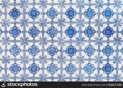 Closeup detail of old Portuguese glazed tiles.