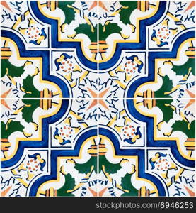 Closeup detail of old Portuguese glazed tiles.