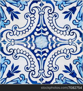 Closeup detail of old Portuguese glazed tiles.