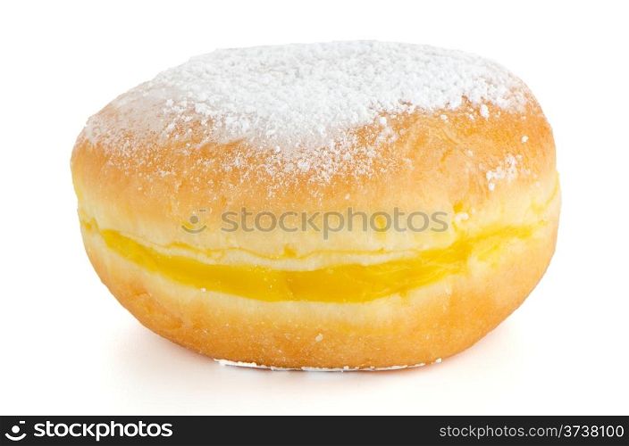 Closeup detail of tasty donut, isolated on white background.