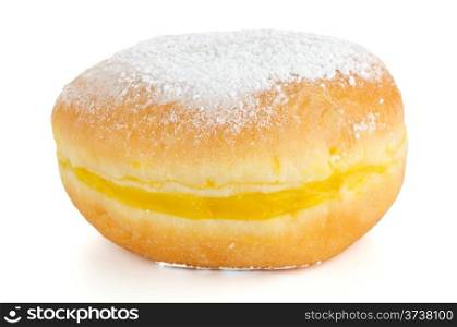 Closeup detail of tasty donut, isolated on white background.