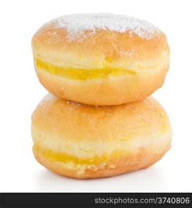 Closeup detail of tasty donuts, isolated on white background.