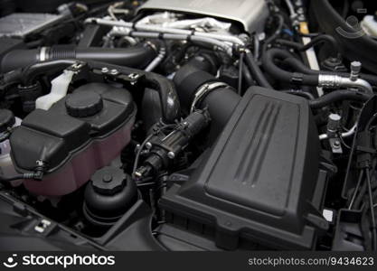 Closeup detail of the powerful car engine