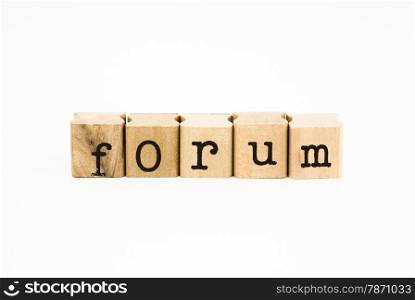 closeup forum wording isolate on white background, business and education concept