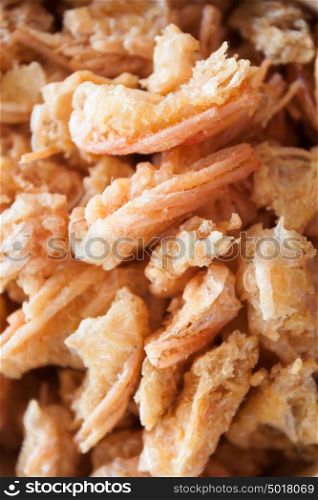 Closeup fried shrimp chins snack, stock photo