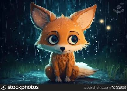 Closeup full body a cute adorable baby fox in medow and bright light generative ai rendered in the style of children - friendly cartoon animation fantasy style created by AI