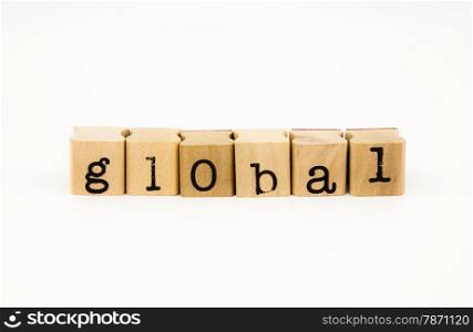 closeup global wording isolate on white background