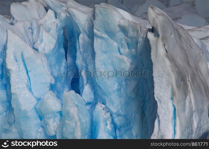 Closeup iceberg of glacier with detail of crystal and tree