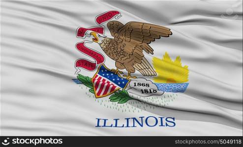 Closeup Illinois Flag, USA state. Closeup Illinois Flag on Flagpole, USA state, Waving in the Wind, High Resolution