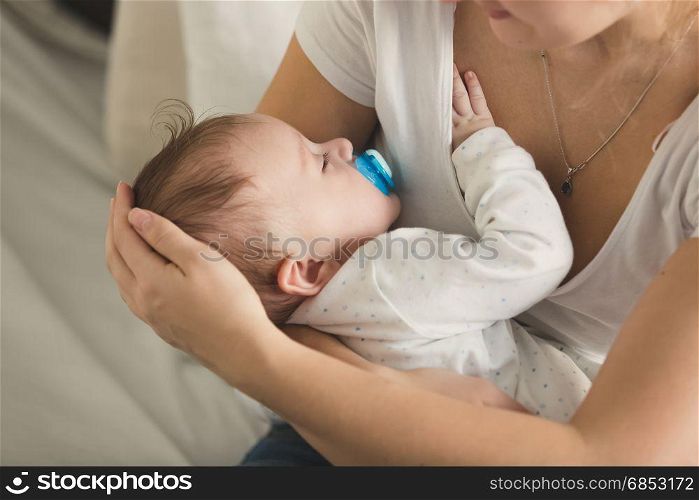 Closeup image of cute 3 months old baby sleeping