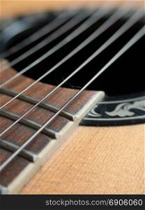 Closeup image of standard six string guitar. Selective focus
