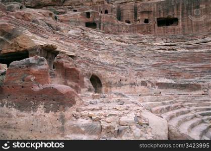 Closeup image of the ancient theater at Petra, Jordan