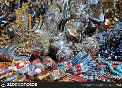 Closeup image of vintage items at the flea market in Jerusalem, Israel