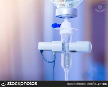 Closeup intravenous infusion saline iv drip for patient in hospital.