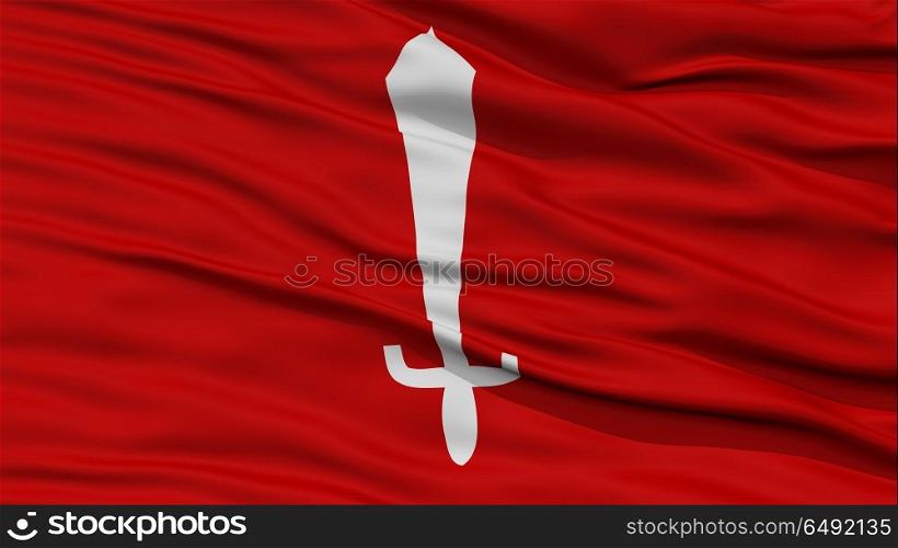 Closeup Kathmandu City Flag, Capital City of Nepal, Waving in the Wind