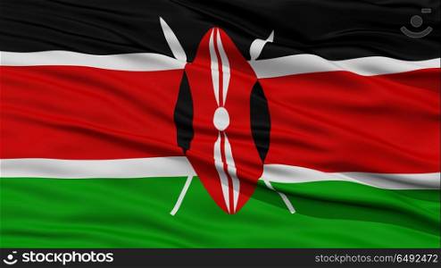 Closeup Kenya Flag, Waving in the Wind, High Resolution