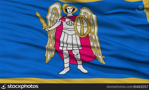 Closeup Kyiv City Flag, Capital City of Ukraine, Waving in the Wind