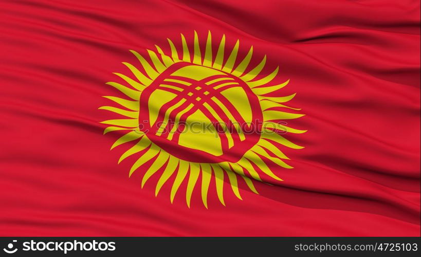 Closeup Kyrgyzstan Flag, Waving in the Wind, High Resolution