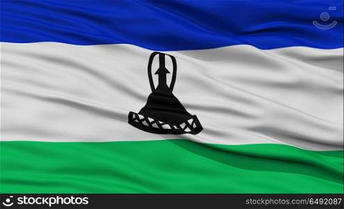 Closeup Lesotho Flag, Waving in the Wind, High Resolution