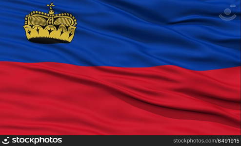 Closeup Liechtenstein Flag, Waving in the Wind, High Resolution