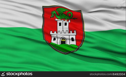 Closeup Ljubliana City Flag, Capital City of Slovenia, Waving in the Wind