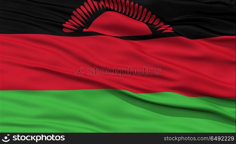 Closeup Malawi Flag, Waving in the Wind, 3D Rendering