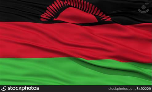 Closeup Malawi Flag, Waving in the Wind, 3D Rendering