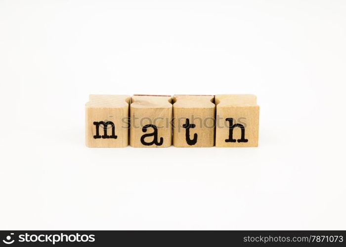 closeup math wording isolate on white background, mathematics, education and business concept