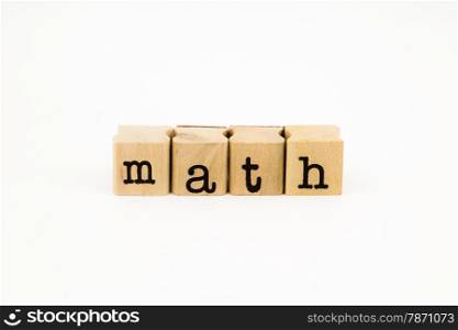 closeup math wording isolate on white background, mathematics, education and business concept