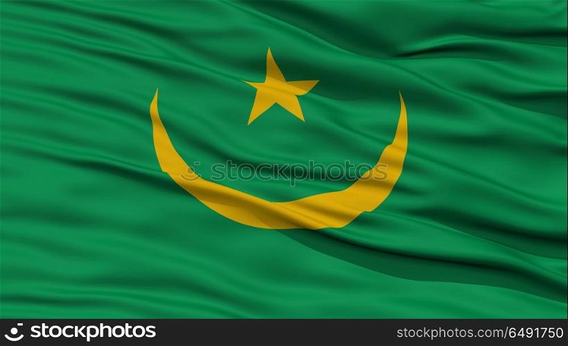 Closeup Mauritania Flag, Waving in the Wind, High Resolution
