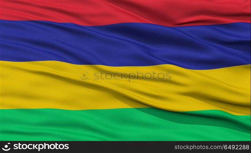 Closeup Mauritius Flag, Waving in the Wind, High Resolution