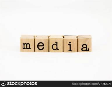 closeup media wording isolate on white background, communication and business concept and idea.