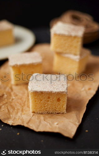 Closeup Milk cake delicious on the table. . Closeup Milk cake.