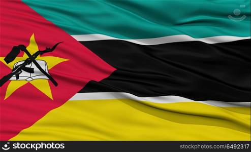 Closeup Mozambique Flag, Waving in the Wind, High Resolution