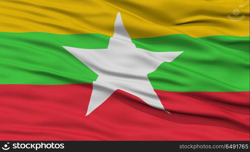 Closeup Myanmar Flag, Waving in the Wind, High Resolution