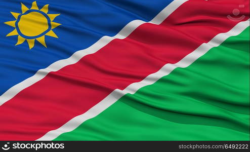 Closeup Namibia Flag, Waving in the Wind, High Resolution