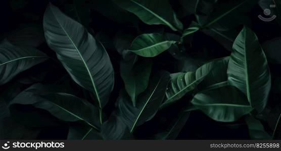 closeup nature view of green leaf and palms background. Flat lay, dark nature concept, tropical leaf. Generative AI.. closeup nature view of green leaf and palms background. Flat lay, dark nature concept, tropical leaf. Generative AI