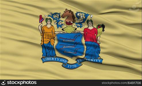 Closeup New Jersey Flag on Flagpole, USA state, Waving in the Wind, High Resolution