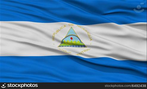 Closeup Nicaragua Flag, Waving in the Wind, High Resolution